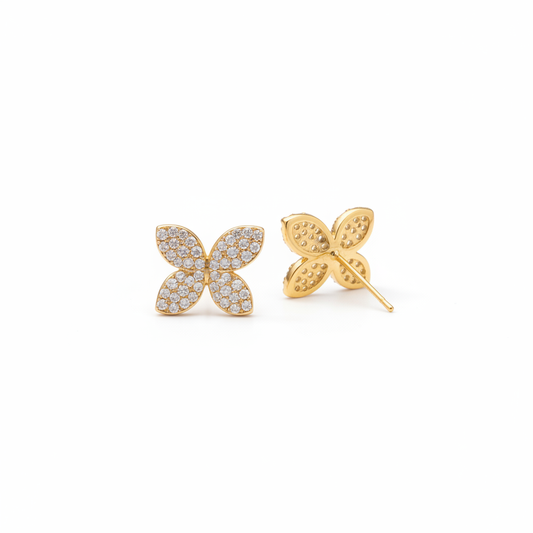 18K Gold Plated Blossom CZ Flower Stud Earrings