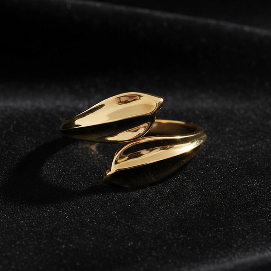 18K Gold Plated Double Leaf Wrap Open Cuff Bracelet for Women