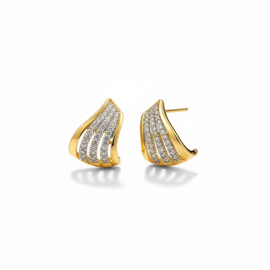 18K Gold Plated Angel Wing Striped CZ Stud Earrings