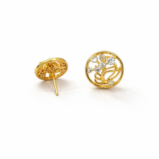 18K Gold Plated Lotus Garden Circle CZ Stud Earrings