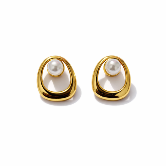 Open Loop Oval Pearl Stud Earrings Elegant Faux Pearl 