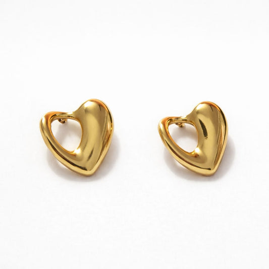 18K Gold Plated Gold Hollow Heart Cutout Stud Earrings for Women & Girls
