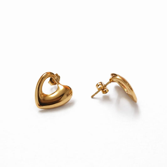 18K Gold Plated Gold Hollow Heart Cutout Stud Earrings for Women & Girls