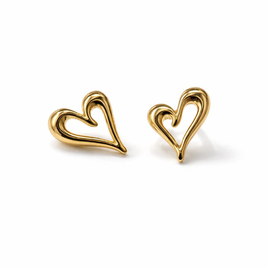 hollow heart stud earrings 18K gold plated