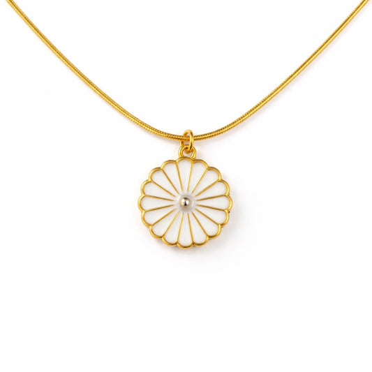18K Gold Daisy Flower Pearl Pendant Necklace | Elegant Minimalist | Women 2026