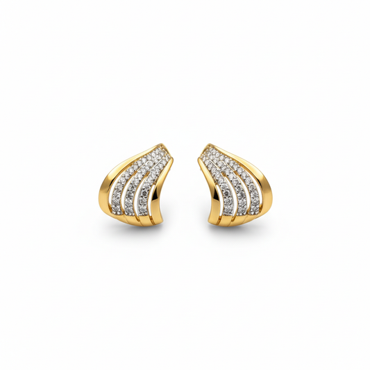 18K Gold Plated Angel Wing Striped CZ Stud Earrings