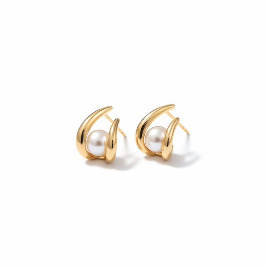 18K Gold Plated Gold Claw Pearl Stud Earrings