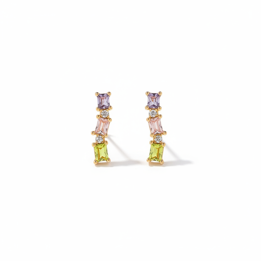 Pastel Color Baguette CZ Earrings 18K Gold Plated 