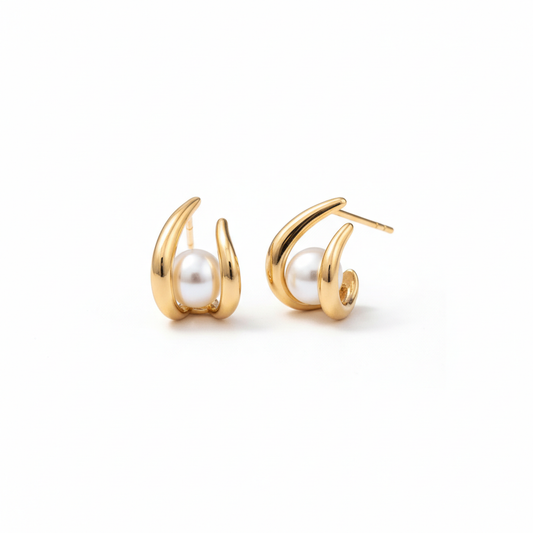 18K Gold Plated Gold Claw Pearl Stud Earrings