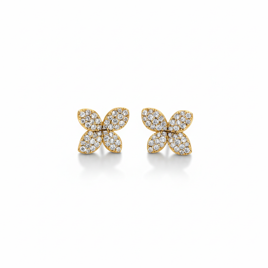 18K Gold Plated Blossom CZ Flower Stud Earrings
