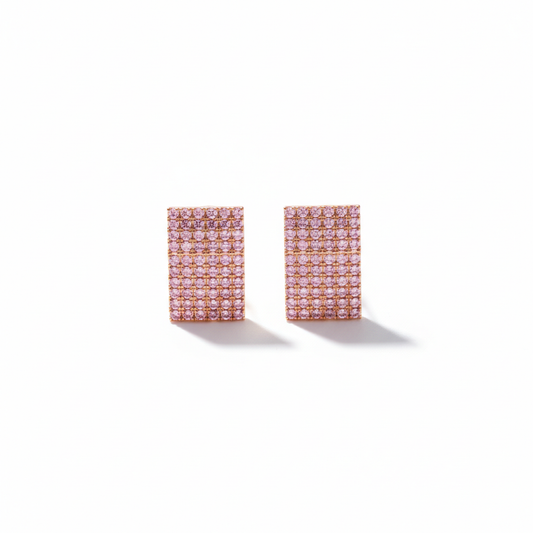 18K Gold Plated  Pink CZ Rectangle Pave Stud Earrings