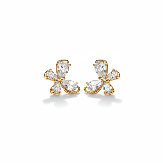 18K Gold Plated Crystal Butterfly Pear-Cut CZ Stud Earrings