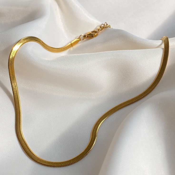18K Gold Flat Snake Chain Herringbone Necklace | Tarnish Free | Women 2026
