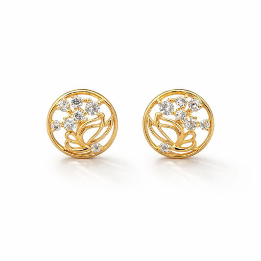 18K Gold Plated Lotus Garden Circle CZ Stud Earrings