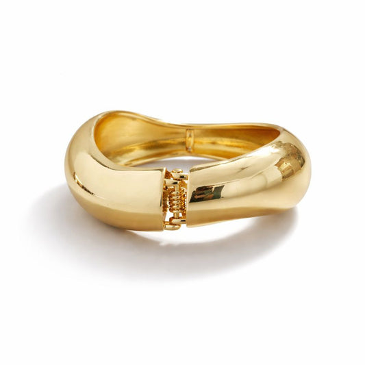 18K Gold Plated Chunky Wave Cuff Bangle Bracelet for Women