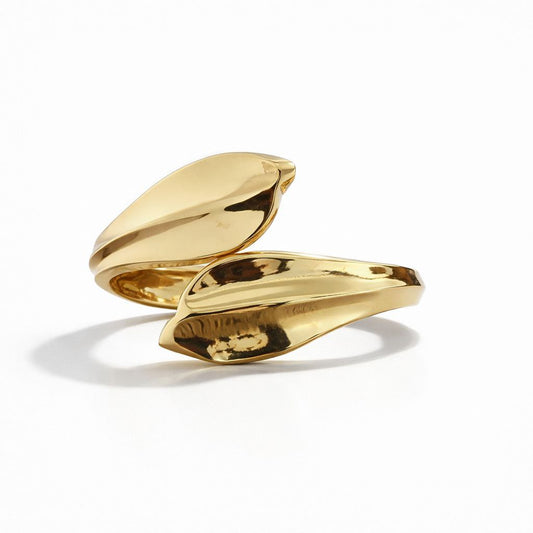 18K Gold Plated Double Leaf Wrap Open Cuff Bracelet for Women