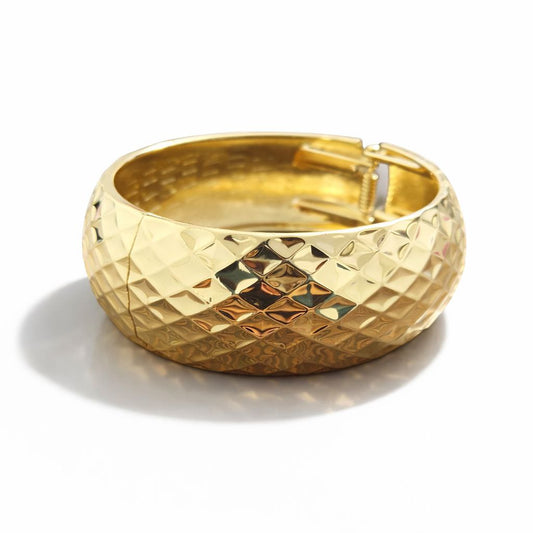 18K gold plated diamond quilted chunky bangle bracelet