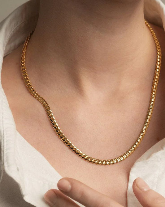 18K Gold Cuban Link Chain Necklace | Bold Tarnish Free | Women 2026